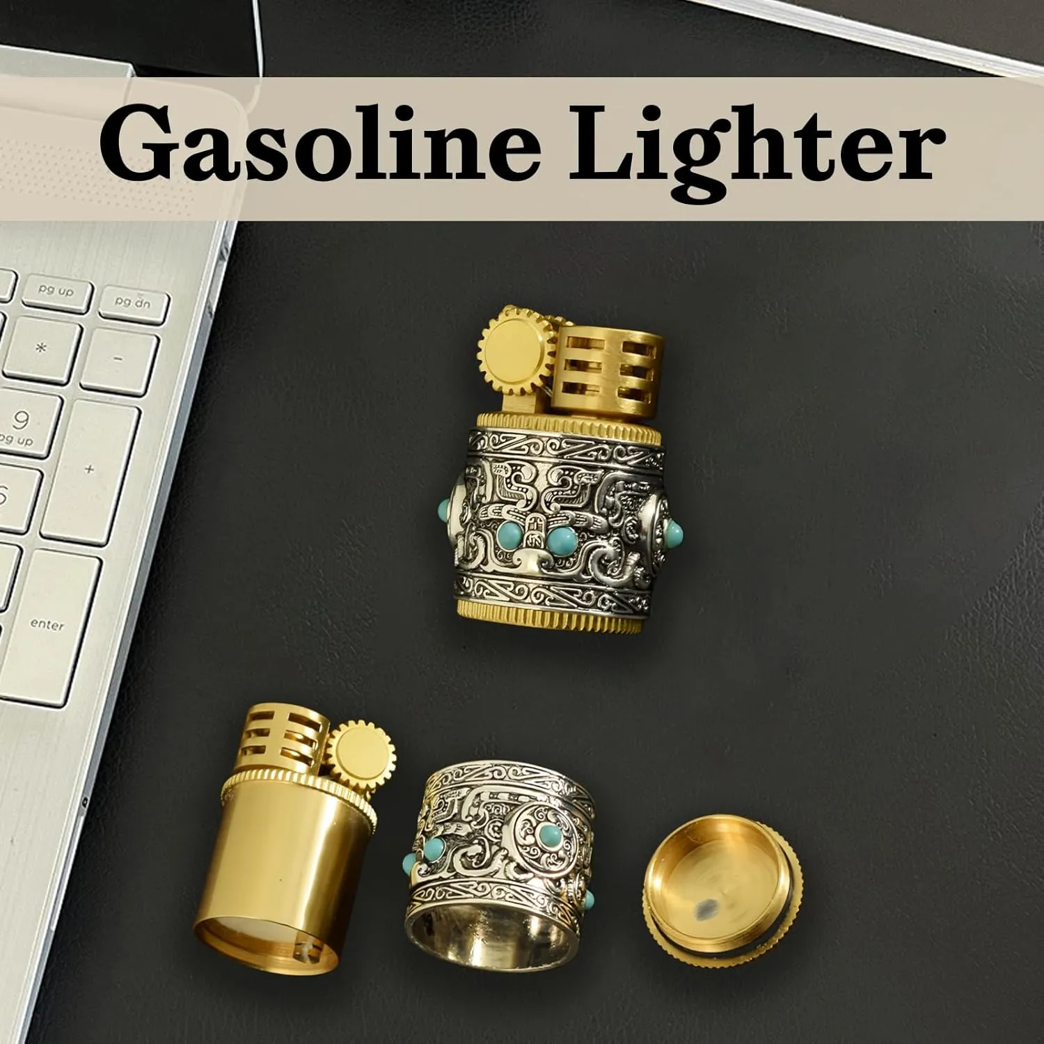 Cool Embossed Design Kerosene Wheel Lighter Refillable Eco-Friendly, Vintage Dazzling & Ultra-Cool, Unique for Men Candles Gift Camping BBQ (No Kerosene) (1#)