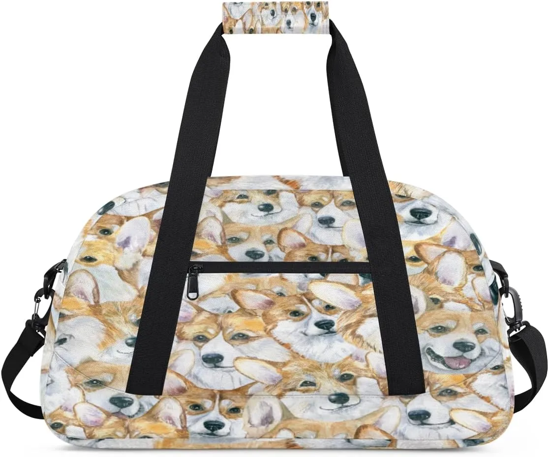 Corgi Dog Gym Duffel Bag for Men Women Painted Sports Tote Bag with Adjustable Shoulder Strap for Dance Gymnastics Traveling Outdoor Camping Overnight Stay