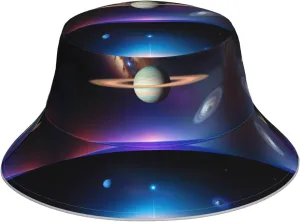 Cosmic Saturn Prints Reflective Bucket Hat for Men and Women - Protection Headwear for Outdoor Activities Black, Black, One Size