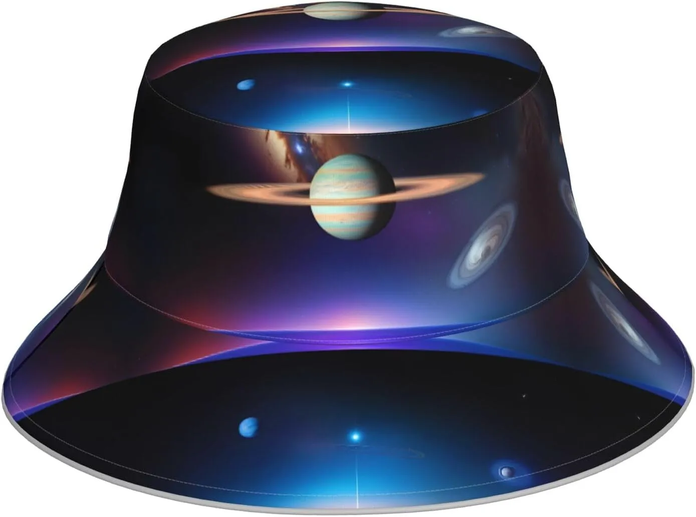 Cosmic Saturn Prints Reflective Bucket Hat for Men and Women - Protection Headwear for Outdoor Activities Black, Black, One Size