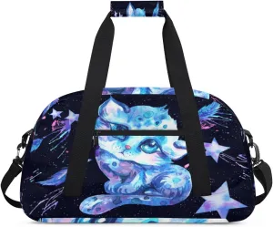 Cosmos Cat Gym Duffel Bag for Men Women Watercolor Sports Tote Bag with Adjustable Shoulder Strap for Dance Gymnastics Traveling Outdoor Camping Overnight Stay