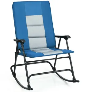 Costway Blue Rocking Camping Chair Folding Chair with Armrests and Cushions - Suitable for Camping, Backyard, Pool, and Garden