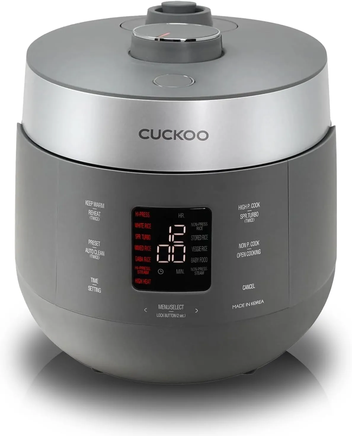 CUCKOO CRP-ST1009FG 10-Cup (Uncooked) / 20-Cup (Cooked) Twin Pressure Rice Cooker & Warmer with Nonstick Inner Pot, 16 Menu Modes, 3 Voice Guide, Auto Clean (Gray)