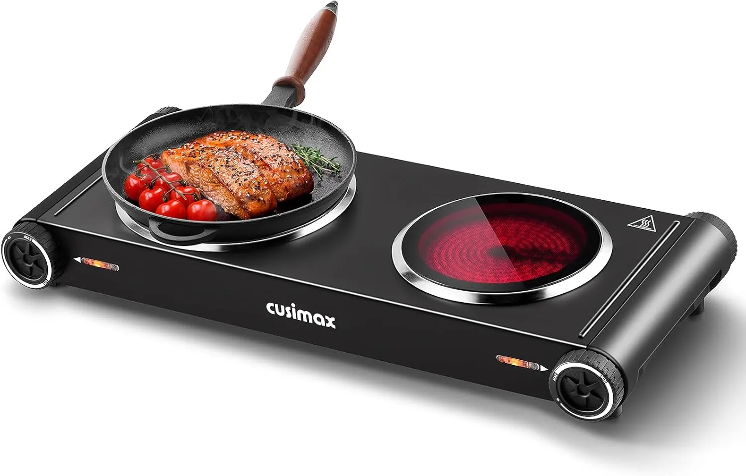 Cusimax Hot Plate,1800W Electric Stove Countertop Double Burner with Adjustable Temperature,Ceramic Glass Infrared Burner,Portable Hot Plates for Cooking,Compatible for All Cookwares