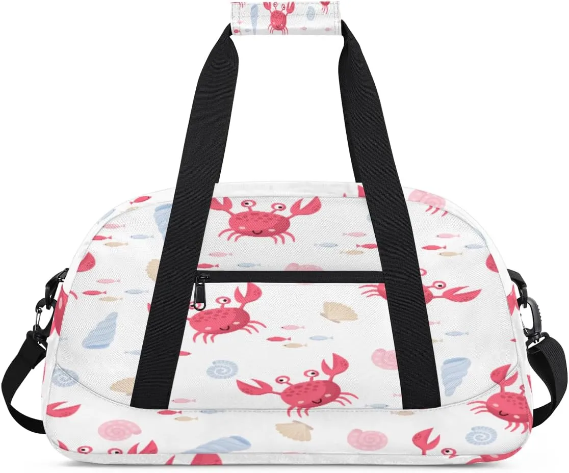 Cute Crab Gym Duffel Bag for Men Women Shells Fishes Sports Tote Bag with Adjustable Shoulder Strap for Dance Gymnastics Traveling Outdoor Camping Overnight Stay