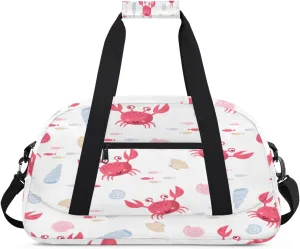 Cute Crab Gym Duffel Bag for Men Women Shells Fishes Sports Tote Bag with Adjustable Shoulder Strap for Dance Gymnastics Traveling Outdoor Camping Overnight Stay
