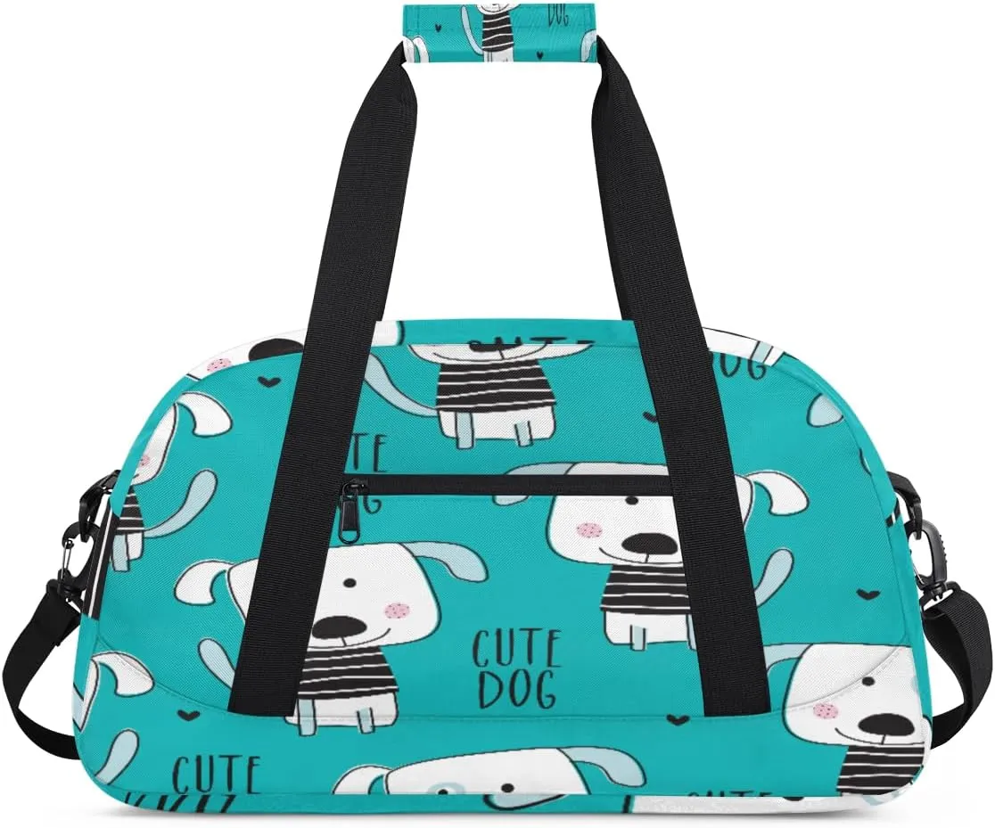 Cute Dog Gym Duffel Bag for Men Women Cartoon Dog Sports Tote Bag with Adjustable Shoulder Strap for Dance Gymnastics Traveling Outdoor Camping Overnight Stay