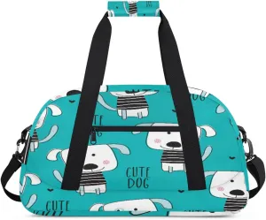 Cute Dog Gym Duffel Bag for Men Women Cartoon Dog Sports Tote Bag with Adjustable Shoulder Strap for Dance Gymnastics Traveling Outdoor Camping Overnight Stay