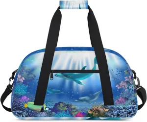 Cute Dolphin Gym Duffel Bag for Men Women Sea World Sports Tote Bag with Adjustable Shoulder Strap for Dance Gymnastics Traveling Outdoor Camping Overnight Stay