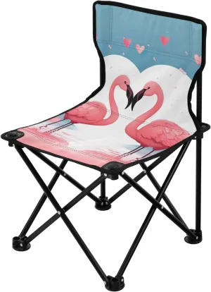 Cute Flamingo Portable Outdoor Folding Chair Anti-Slip Padded Oxford Cloth Stool Camping Chair Small for Beach Hiking Fishing Gardening Quad Camp Chair