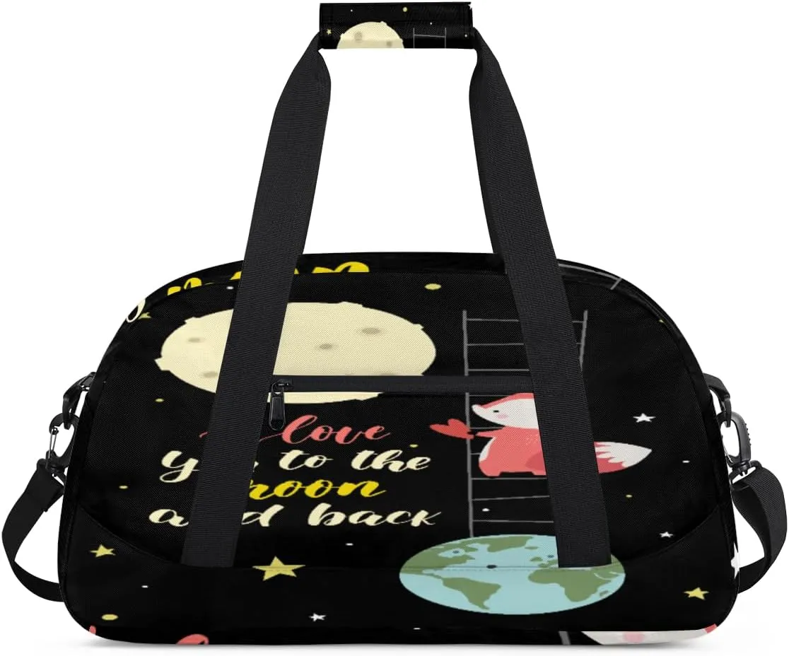 Cute Fox Gym Duffel Bag for Men Women Universe Sports Tote Bag with Adjustable Shoulder Strap for Dance Gymnastics Traveling Outdoor Camping Overnight Stay
