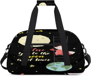 Cute Fox Gym Duffel Bag for Men Women Universe Sports Tote Bag with Adjustable Shoulder Strap for Dance Gymnastics Traveling Outdoor Camping Overnight Stay