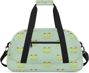 Cute Frog Gym Duffel Bag for Men Women Lotus Flower Sports Tote Bag with Adjustable Shoulder Strap for Dance Gymnastics Traveling Outdoor Camping Overnight Stay