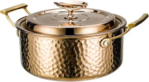DAEDALUS 3QT Stainless Steel Stock Pot with Lid 3 Triply Clad Hammered Copper Pot, Nonstick Boiling Cookware for Home Kitchen Restaurant, Dishwasher Oven Safe Rose Gold