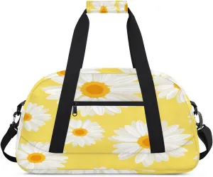 Daisy Gym Duffel Bag for Men Women Yellow Background Sports Tote Bag with Adjustable Shoulder Strap for Dance Gymnastics Traveling Outdoor Camping Overnight Stay