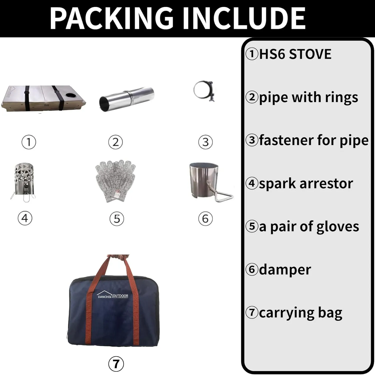 DANCHEL OUTDOOR HS6 Hot Tent Camping Wood Stove Secondary Combustion Design, 304 Stainless Steel Folding Tent Stove with 8.2ft/2.5M Chimney Pipe