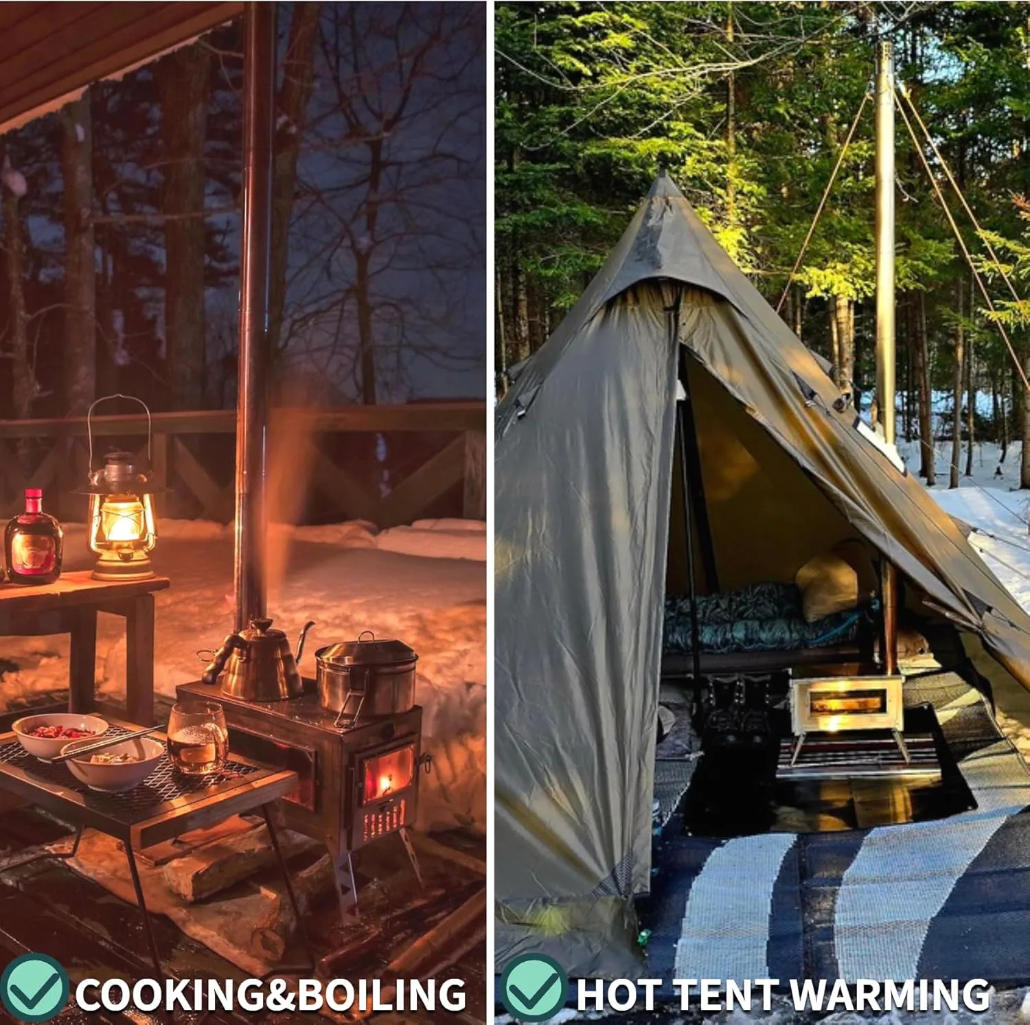 DANCHEL OUTDOOR HS6 Hot Tent Camping Wood Stove Secondary Combustion Design, 304 Stainless Steel Folding Tent Stove with 8.2ft/2.5M Chimney Pipe