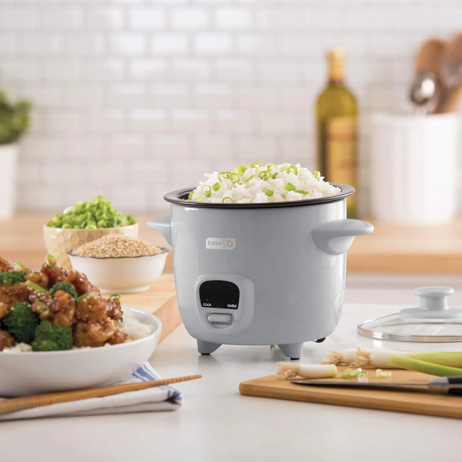 Dash DRCM200RMGY04 Mini Rice Cooker Steamer with Removable Nonstick Pot, Keep Warm Function & Recipe Guide, Light Grey