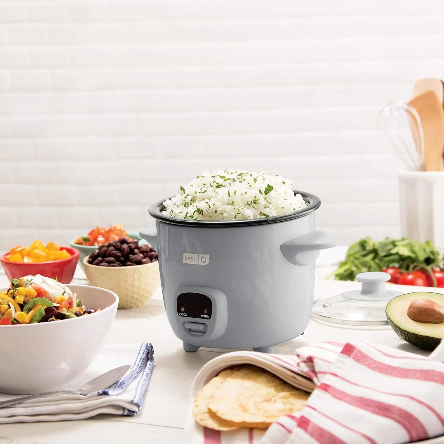 Dash DRCM200RMGY04 Mini Rice Cooker Steamer with Removable Nonstick Pot, Keep Warm Function & Recipe Guide, Light Grey