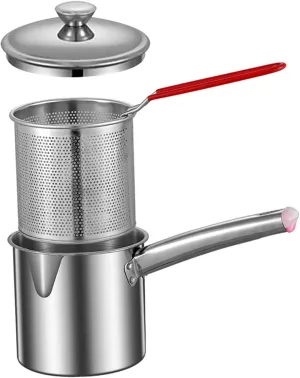 Deep Frying Pot Frying Basket Stainless Steel with Filter Basket Nonstick Practical Cooking Tool Cooking Pot for Home Kitchen Camping Picnic, Small with Lid
