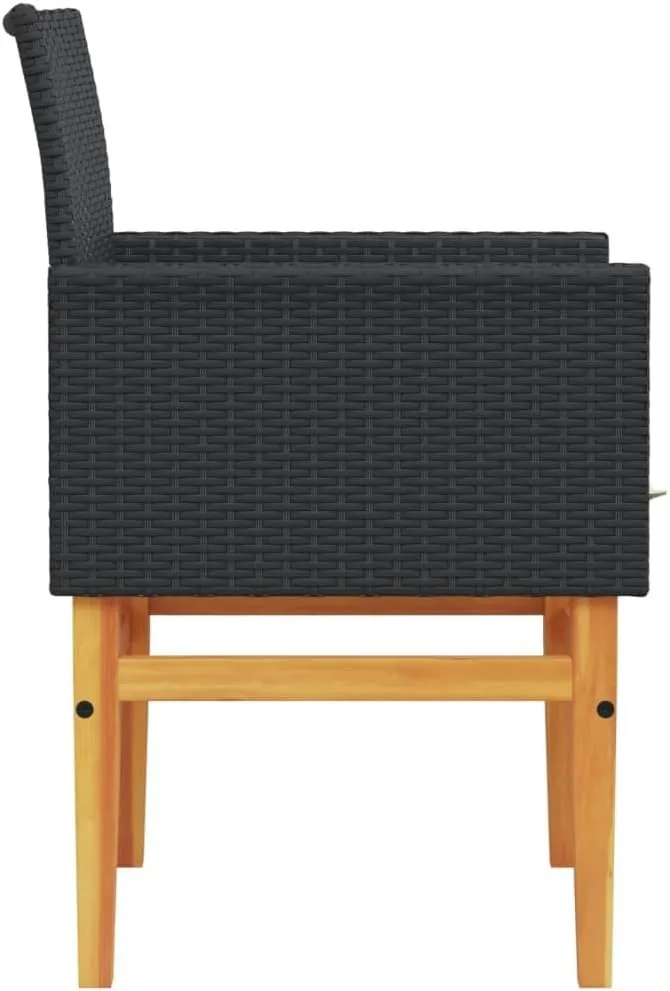 Dinning Chairs Camping Chair Lawn Chairs Kitchen Chairs - Patio Chairs with Cushions 2 pcs Black Poly Rattan&Solid Wood for Terrace Garden Outside Beaches