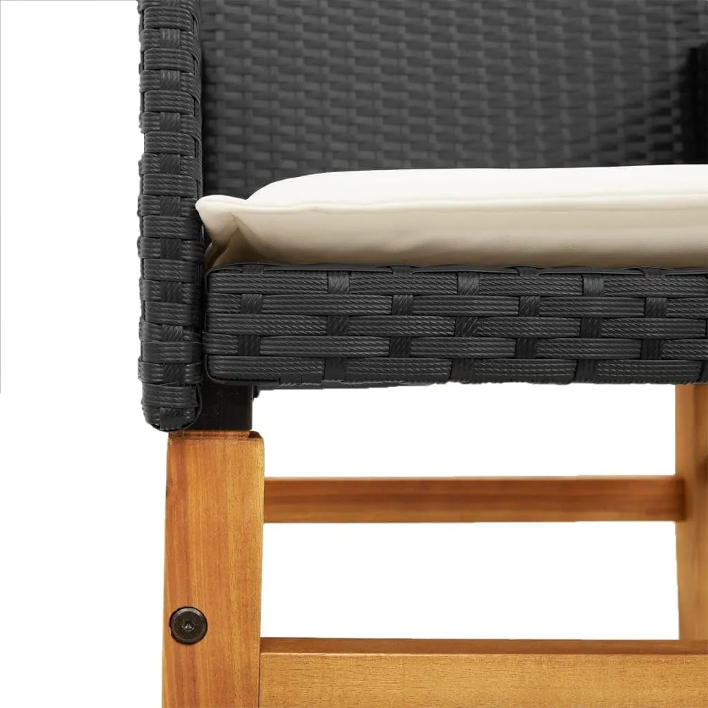 Dinning Chairs Camping Chair Lawn Chairs Kitchen Chairs - Patio Chairs with Cushions 2 pcs Black Poly Rattan&Solid Wood for Terrace Garden Outside Beaches