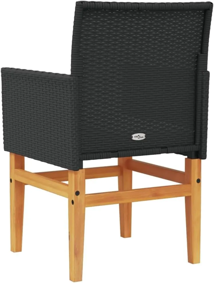 Dinning Chairs Camping Chair Lawn Chairs Kitchen Chairs - Patio Chairs with Cushions 2 pcs Black Poly Rattan&Solid Wood for Terrace Garden Outside Beaches