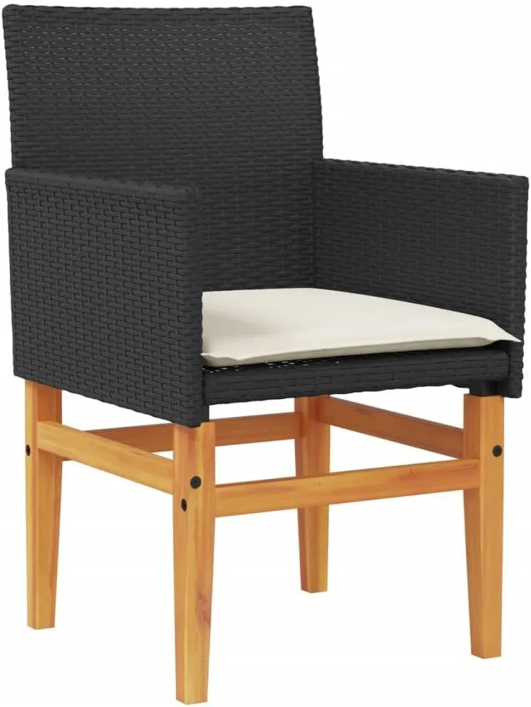 Dinning Chairs Camping Chair Lawn Chairs Kitchen Chairs - Patio Chairs with Cushions 2 pcs Black Poly Rattan&Solid Wood for Terrace Garden Outside Beaches