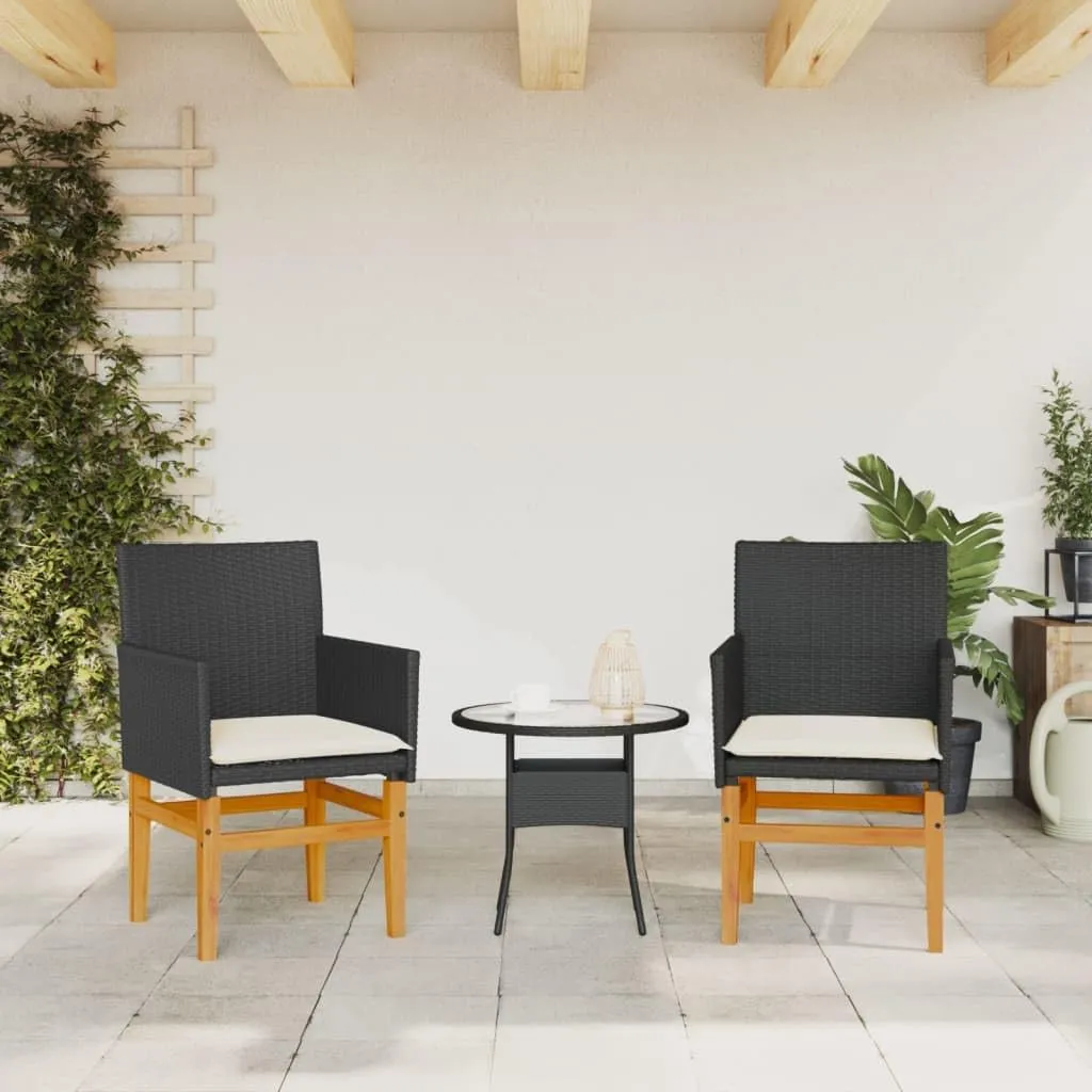 Dinning Chairs Camping Chair Lawn Chairs Kitchen Chairs - Patio Chairs with Cushions 2 pcs Black Poly Rattan&Solid Wood for Terrace Garden Outside Beaches