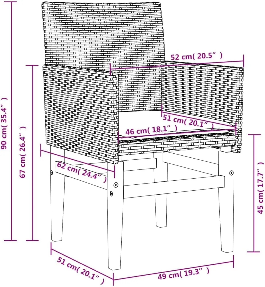 Dinning Chairs Camping Chair Lawn Chairs Kitchen Chairs - Patio Chairs with Cushions 2 pcs Black Poly Rattan&Solid Wood for Terrace Garden Outside Beaches