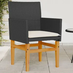 Dinning Chairs Camping Chair Lawn Chairs Kitchen Chairs - Patio Chairs with Cushions 2 pcs Black Poly Rattan&Solid Wood for Terrace Garden Outside Beaches