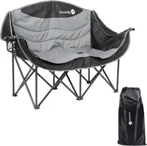 Double Folding Chair – Portable Loveseat for 2 Adults with 600 lbs Support – Water & UV Resistant Folding Outdoor Chair for Beach, Picnic, Camping
