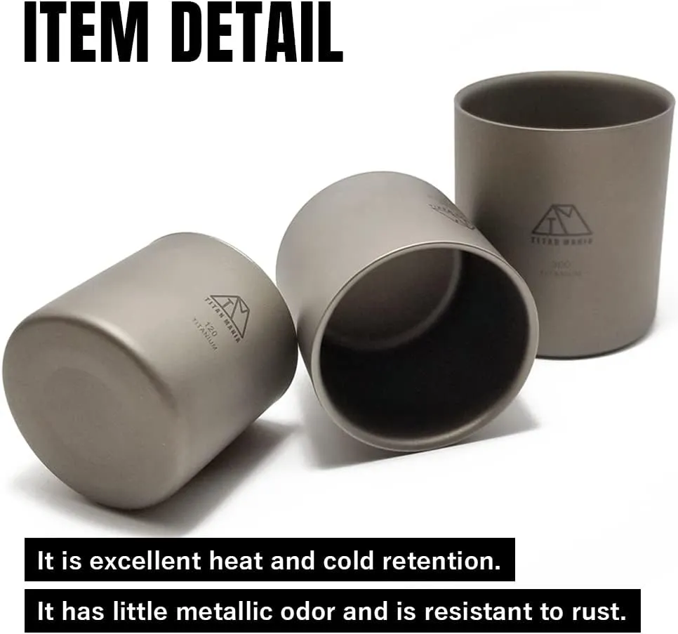 Double Wall Insulated Titanium Cup 3-piece set(120 180 300ml), Mug, Ultra Lightweight, Sturdy, Outdoor Gear, Camping Equipment