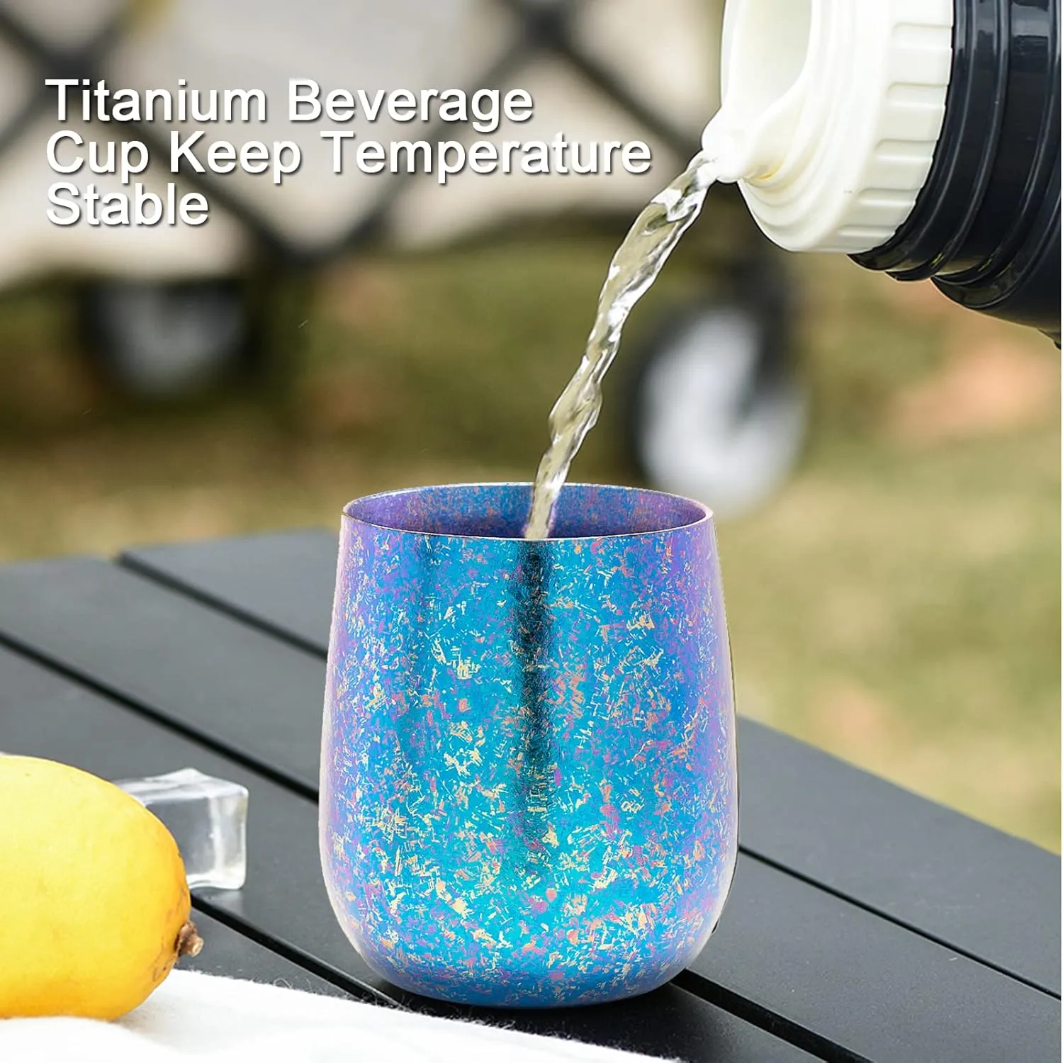 Drinking Cups, Titanium Mug Double Wall Pure Titanium Cup of 120ml/ 4fl oz, Lightweight Insulated Cold and Hot Beverages Wine Tumbler for Camping, Hiking Mug (Blue)
