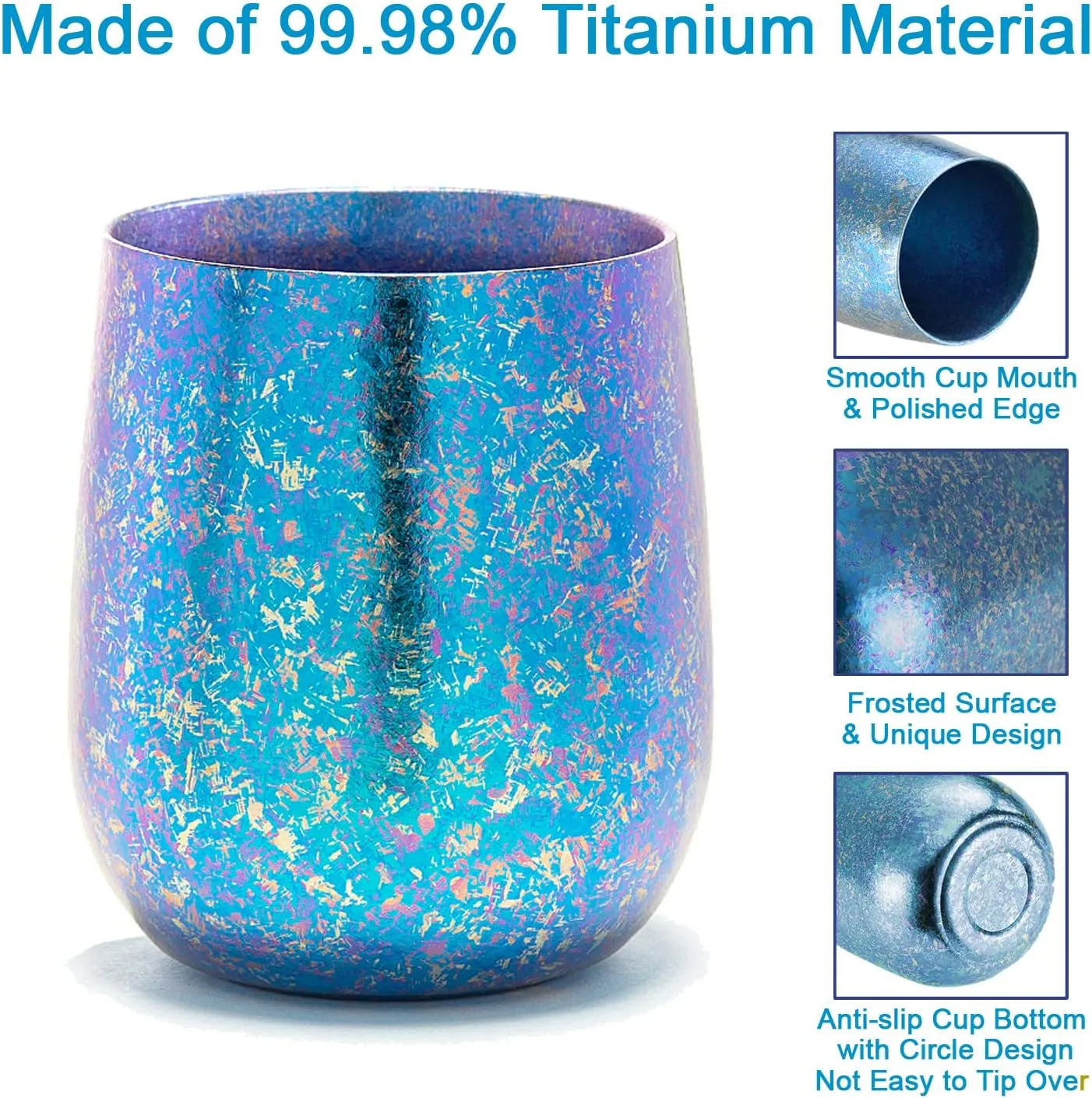 Drinking Cups, Titanium Mug Double Wall Pure Titanium Cup of 120ml/ 4fl oz, Lightweight Insulated Cold and Hot Beverages Wine Tumbler for Camping, Hiking Mug (Blue)