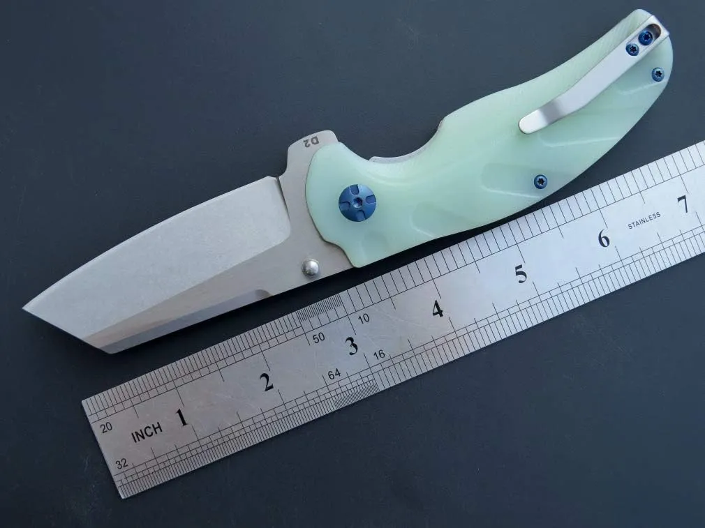 Eafengrow EF932 Pocket Knife G10 Handle D2 Steel Blade Knife with Ball Bearing Safe Open Flipper Knife for Camping Survival Hiking (jade)