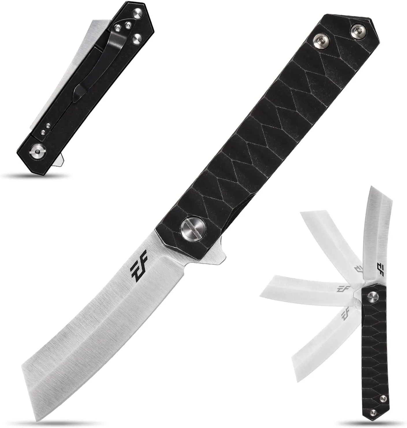 Eafengrow EF97 Pocket Knife Folding Knives D2 Steel Blade Titanium Handle Camping Outdoor Tools Knife EDC Hand Tool (black)