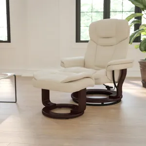 EMMA   OLIVER Beige LeatherSoft Swivel Recliner Chair with Ottoman Footrest