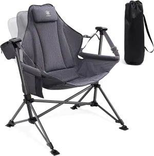 EVER ADVANCED Padded Hammock Camping Chair, Oversized Heavy Duty Swing Chair with Detachable Cup Holder, Portable Folding Rocking Camping Chair, Support Up to 400lbs