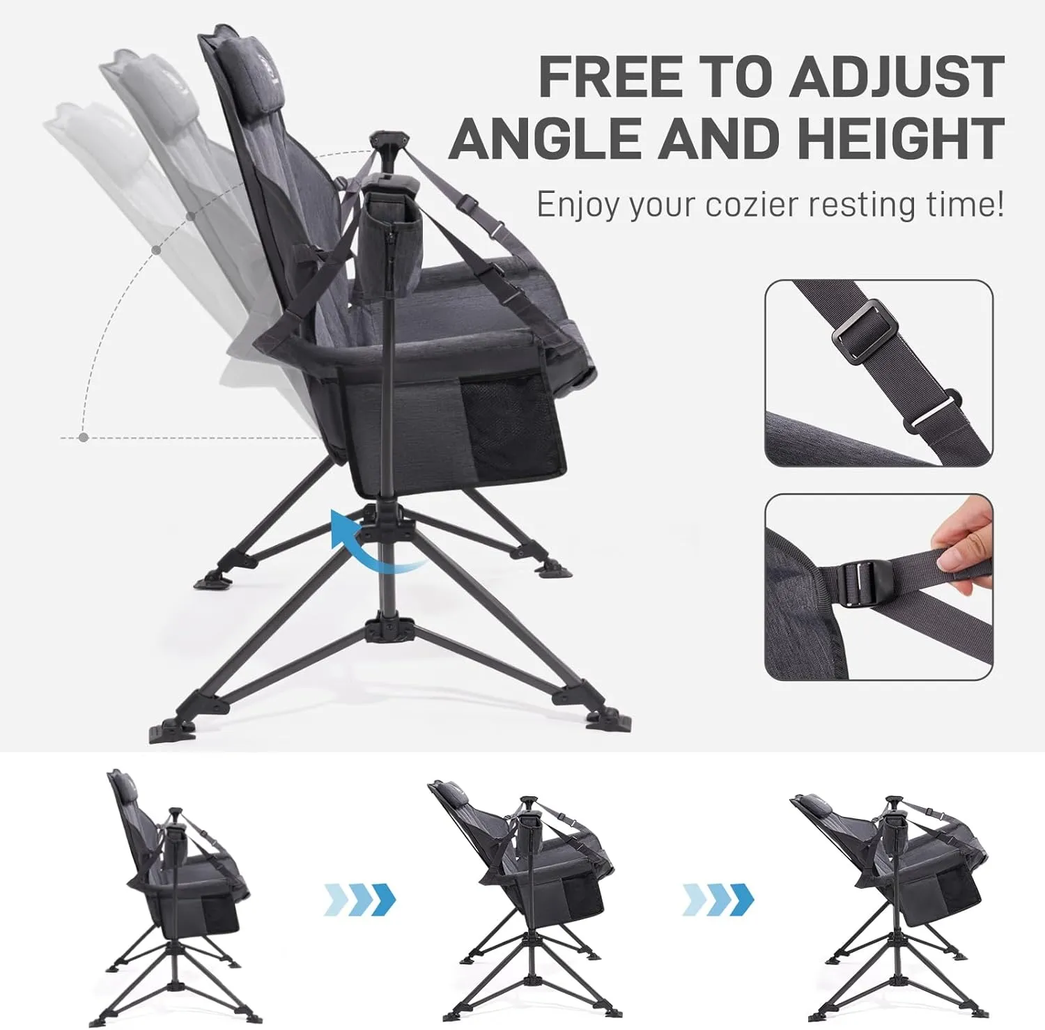 EVER ADVANCED Padded Hammock Camping Chair, Oversized Heavy Duty Swing Chair with Detachable Cup Holder, Portable Folding Rocking Camping Chair, Support Up to 400lbs
