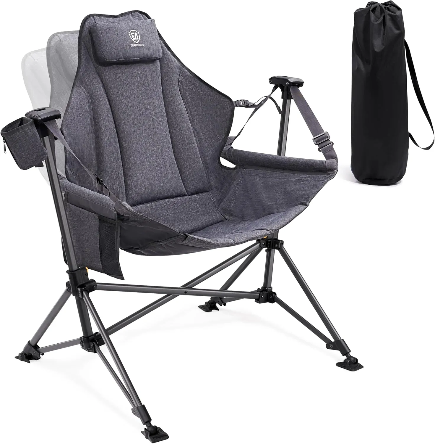 EVER ADVANCED Padded Hammock Camping Chair, Oversized Heavy Duty Swing Chair with Detachable Cup Holder, Portable Folding Rocking Camping Chair, Support Up to 400lbs