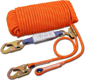 Fall Protection Safety Rope 150ft Heavy Duty Vertical Roofing Grab Snap Hook Shock Absorber Fall Protection Line Kit Restraint System Roofing Safety Equipment（150ft）