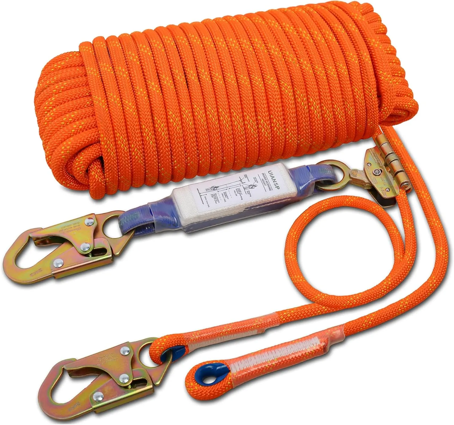 Fall Protection Safety Rope 150ft Heavy Duty Vertical Roofing Grab Snap Hook Shock Absorber Fall Protection Line Kit Restraint System Roofing Safety Equipment（150ft）