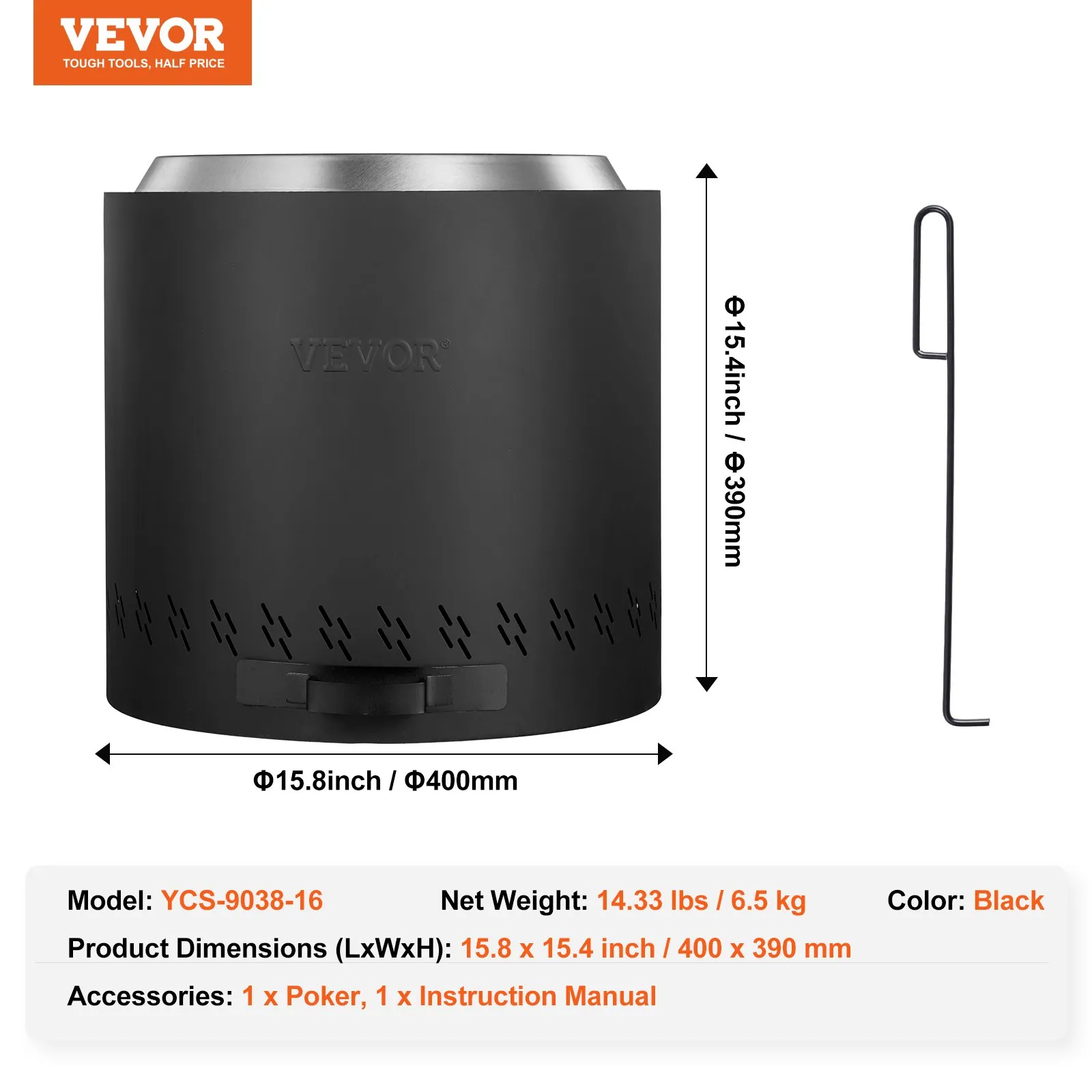 (FINAL PRICES ARE LOWER ON OUR SITE!) VEVOR Smokeless Fire Pit Stove Bonfire 15.8 in Dia Wood Burning Stainless Steel
