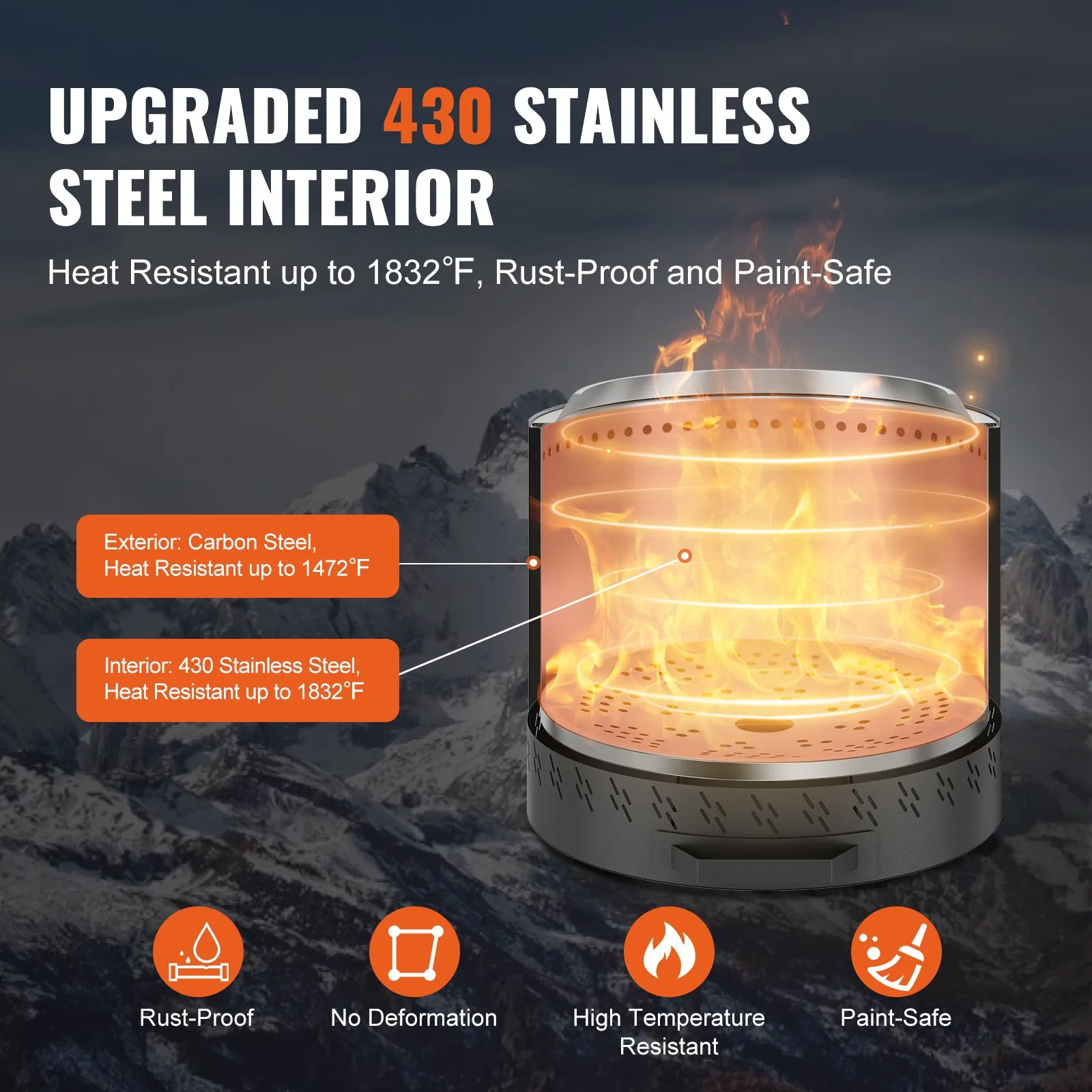 (FINAL PRICES ARE LOWER ON OUR SITE!) VEVOR Smokeless Fire Pit Stove Bonfire 15.8 in Dia Wood Burning Stainless Steel