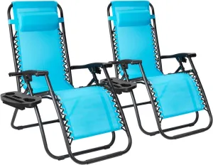 Flamaker Patio Zero Gravity Chair Outdoor Folding Lounge Chair Recliners Adjustable Lawn Lounge Chair with Pillow for Poolside, Yard and Camping (Blue)