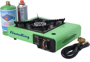 Flame King YSNVT-505 Dual Fuel Butane & Propane Gas Camping Stove with Single Burner, Portable and Great for Outdoor Cooking, Backpacking 8.5"X8.5" grid