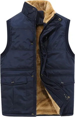 Flygo Men's Winter Warm Outdoor Padded Puffer Vest Thick Fleece Lined Sleeveless Jacket