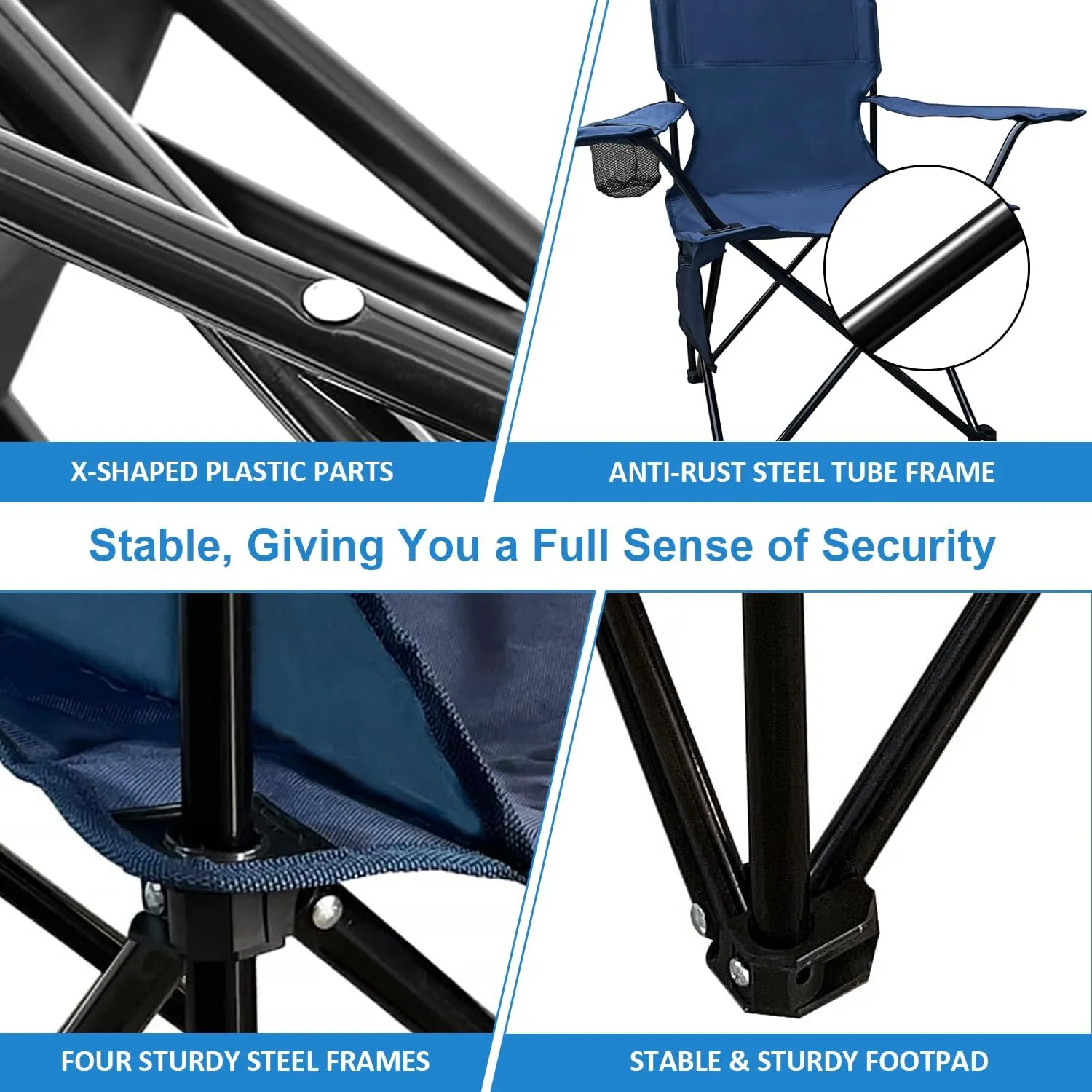 Foldable Camping Chair with Cup Holder, Storage Pocket, 225lbs Capacity, Wide Base Feet for Sand/Mud, Sweatproof Portable Outdoor Chair for Hiking, Beach, Sports, Cyan