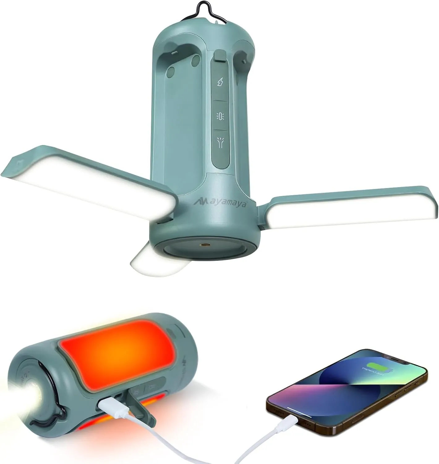 Foldable Camping Lights Rechargeable, AYAMAYA 10000mAh LED Camping Lantern Built-in Emergency Power, Portable Flashlight, 5 Modes Lighting, Multifunctional Tent Lights for Camping, Hiking, Fishing